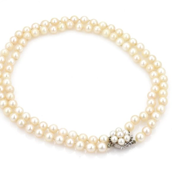 Vintage 14k WGold Double Strand Pearls Necklace - Picture 2 of 4